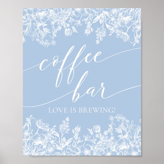 Poster Dusty Blue Floral Coffee Bar L'amour brasse (Devant)