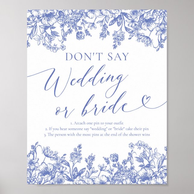 Poster Dusty Blue Floral Ne pas dire Mariage ou jeu d'épo (Devant)