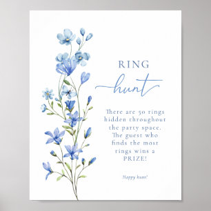 Poster Dusty Blue Floral Ring Fête des mariées Jeu
