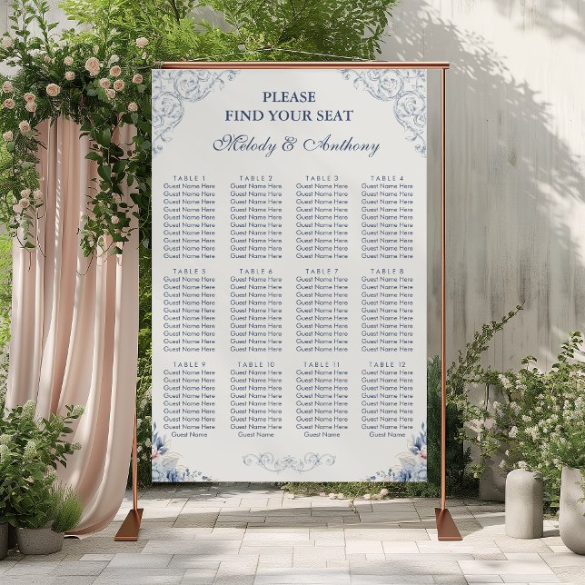 Poster Dusty Blue Floral Wedding Seating Chart (Créateur téléchargé)