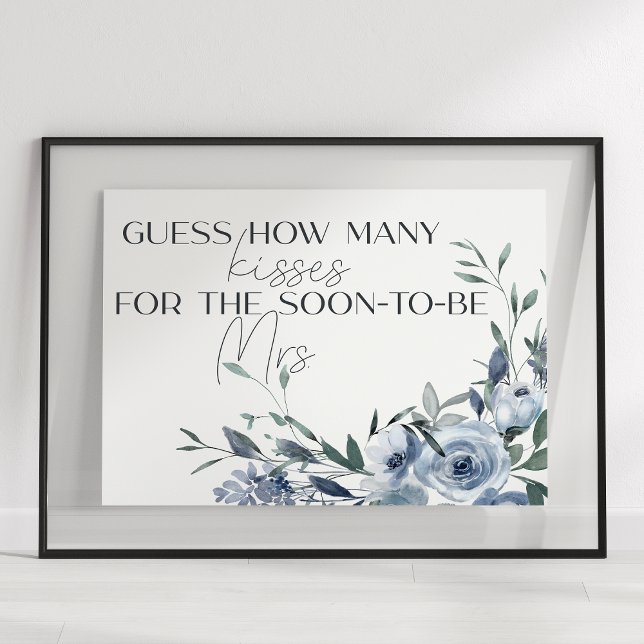 Poster Dusty Blue Flowers Devine Combien De Baisers Jeu (Créateur téléchargé)