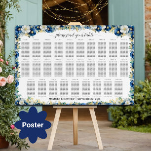 Poster Dusty Blue Gold Floral 29 Tables Siège Mariage