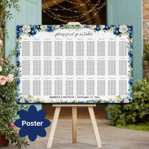 Poster Dusty Blue Gold Floral 30 Tables Siège Mariage