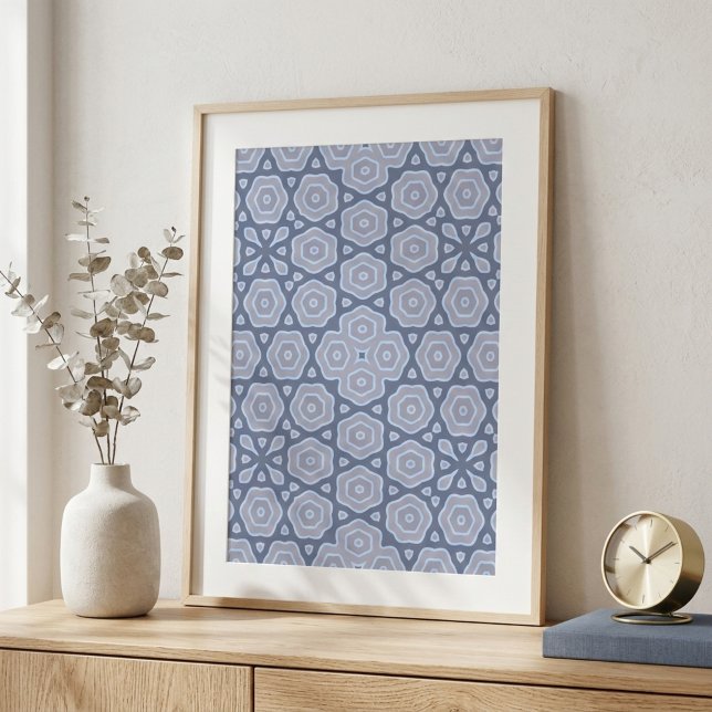 Poster Dusty Blue & Gray Geometric Mandala Pattern Square (Créateur téléchargé)