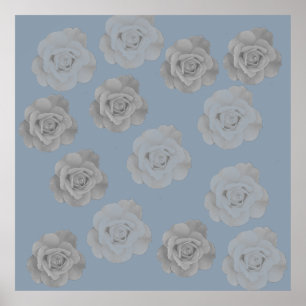 Poster Dusty Blue Grey Floral Grey foncé élégant Classant