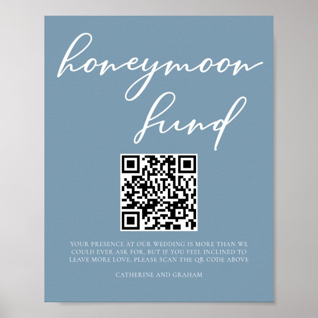 Poster Dusty Blue Mariage Honeymoon Fund Code QR (Devant)