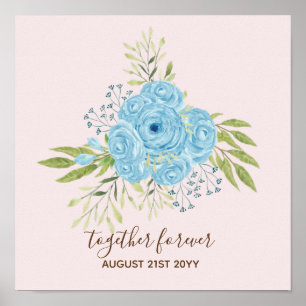 Poster Dusty Blue Roses NewlyWeds Mariage cadeau personne