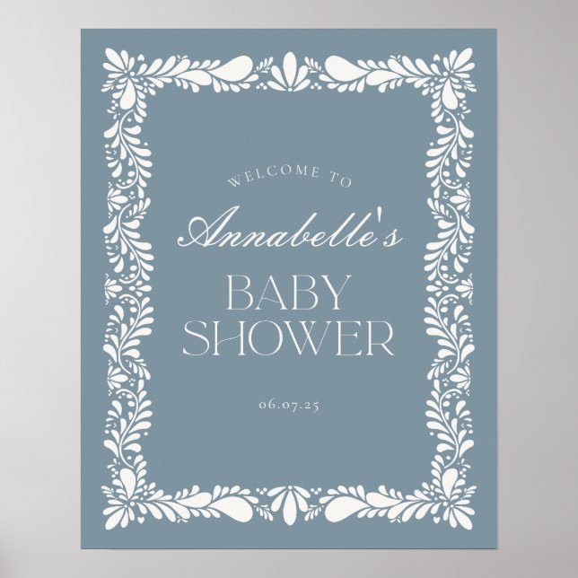 Poster Dusty Blue Talavera Fiesta Baby shower Bienvenue (Devant)