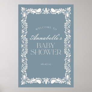 Poster Dusty Blue Talavera Fiesta Baby shower Bienvenue