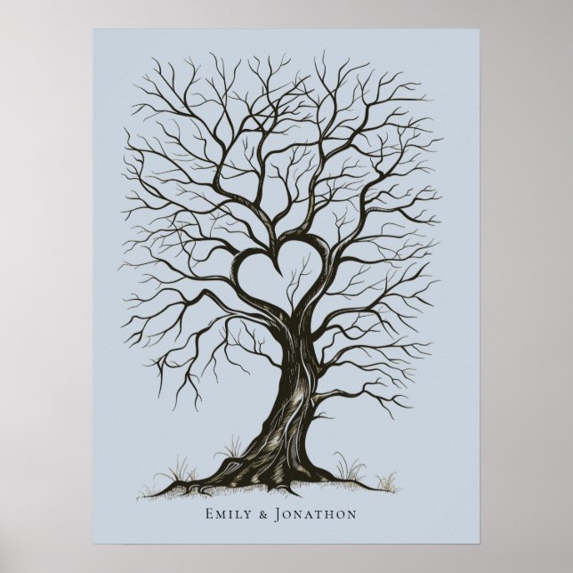 Poster Dusty Blue Thumb Print Tree Mariage Livre d'invité (Devant)