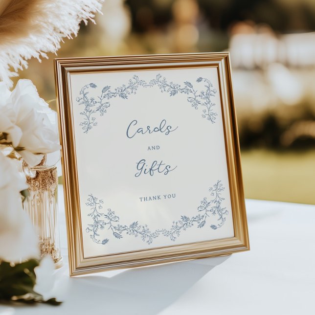 Poster Dusty Blue Vintage Chinoiserie Cartes et cadeaux (Créateur téléchargé)