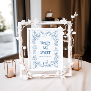 Poster Dusty Blue Vintage Floral Baby shower doux