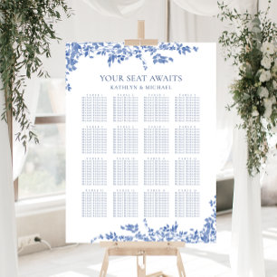 Poster Dusty Blue Vintage Floral Mariage 16 Table Siège