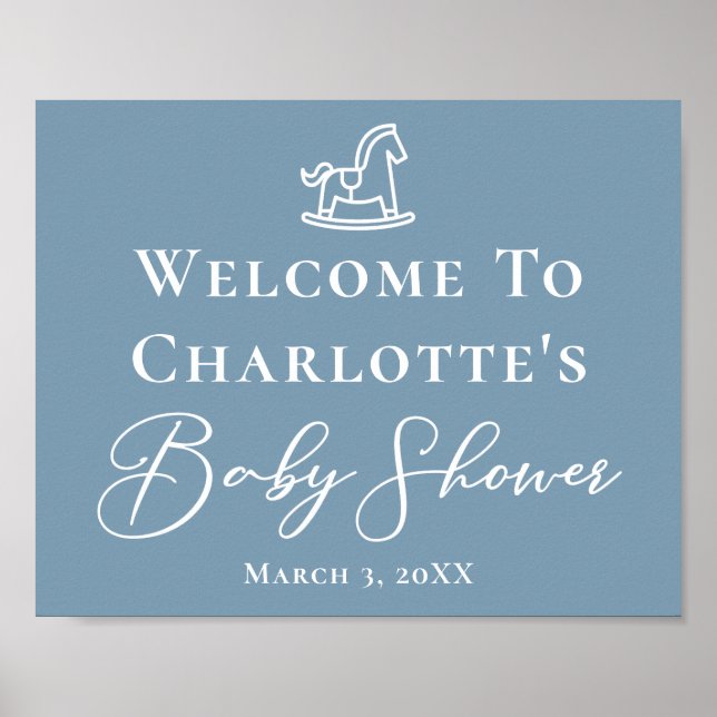 Poster Dusty Blue White Rocse Baby shower (Devant)