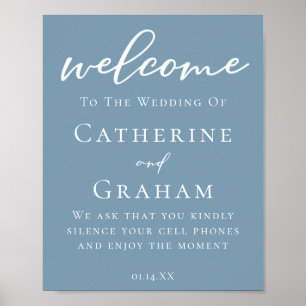 Poster Dusty Blue White Typographie Mariage côtier