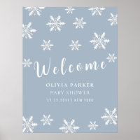 Dusty Blue Winter Snow Baby shower Bienvenue