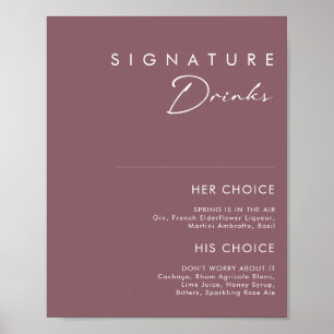 Poster Dusty Boho Enseigne de boissons signature violet