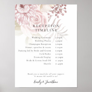 Poster Dusty Florals Script Pink Reception Timeline