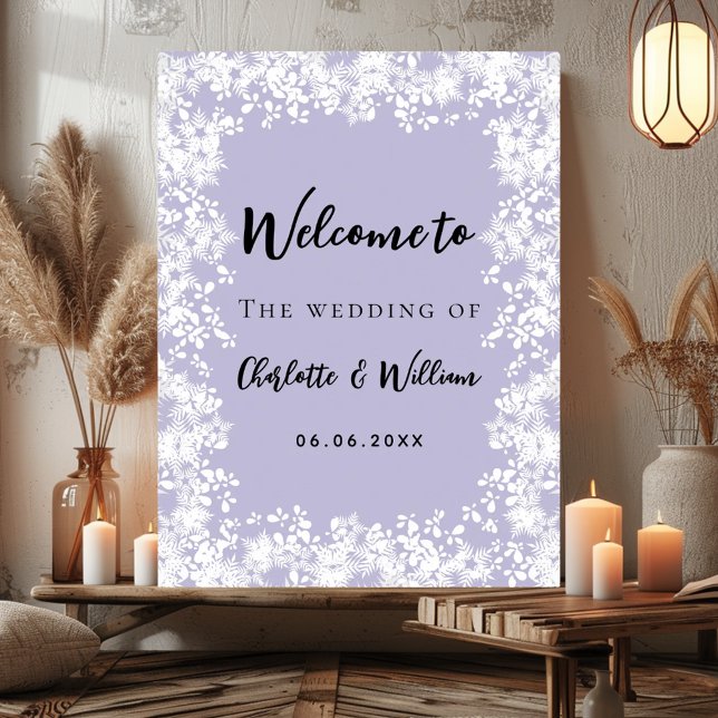 Poster Dusty lavender snowflakes wedding welcome sign (Créateur téléchargé)