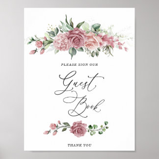 Poster Dusty Pink Floral Bridal Shower Guest Book