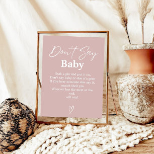 Poster Dusty Pink Ne pas dire Baby Baby shower Jeu signe
