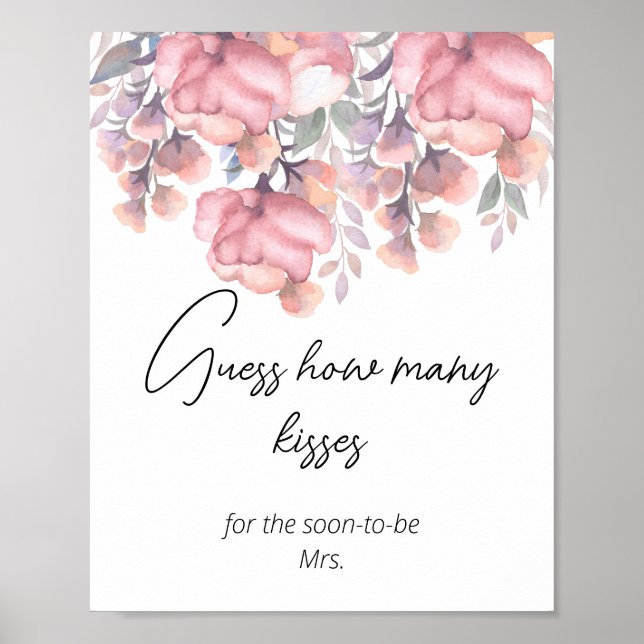 Poster Dusty Rose Floral combien de baisers douche nuptia (Devant)