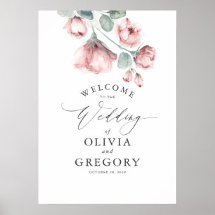 Poster Dusty Rose Floral Élégant Mariage Bienvenue