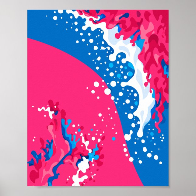 Poster Dynamic Fusion of Pink, Blue and white Waves (Devant)