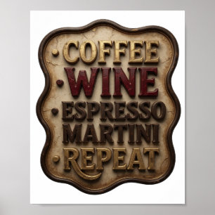 Poster Dynamic Gold CAFÉ VIN MARTINI EXPRESSO RÉPÉTER