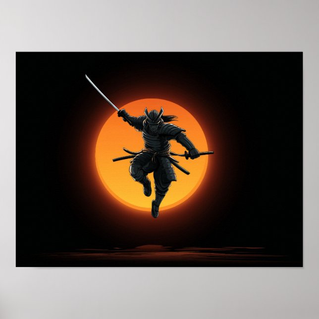 Poster Dynamic Samurai Jump Silhouette  (Devant)