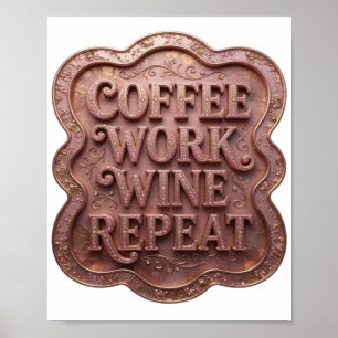 Poster Dynamique Rose CAFE TRAVAIL VIN REPETE Texte 3D Ar