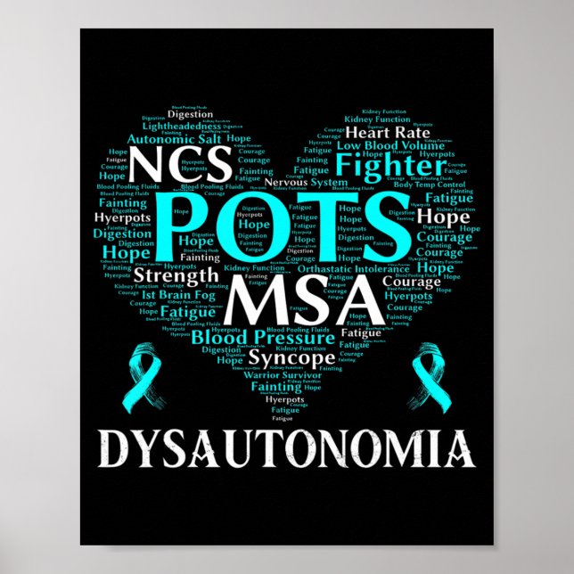 Poster Dysautonomia Sensibilisation au ruban Turquoise T- (Devant)