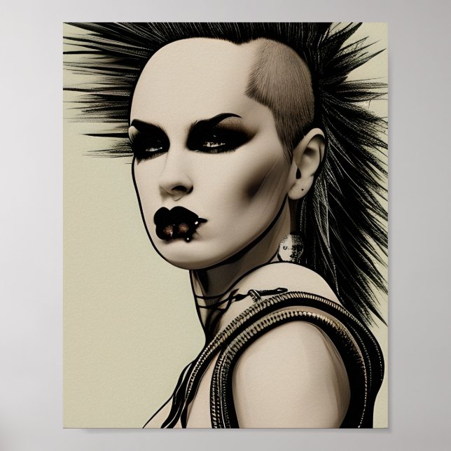 Poster Dystopian Woman Punk Rocker Mohawk and Piercing (Devant)