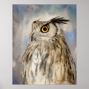 Poster Eagle Owl Watercolor Art Wildlife Print