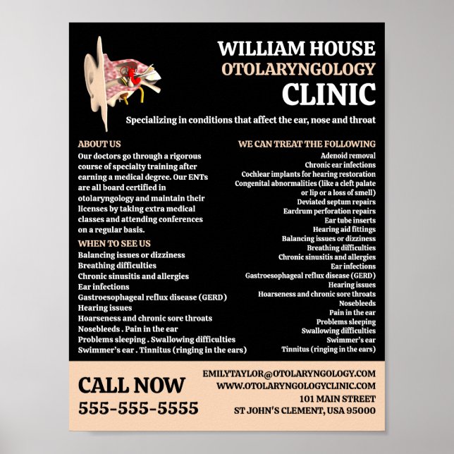 Poster Ear Design, Otolaryngologue Otolaryngologie Cliniq (Devant)