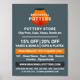 Poster Earthen Pot Design, Pottery Store, Potters Advert