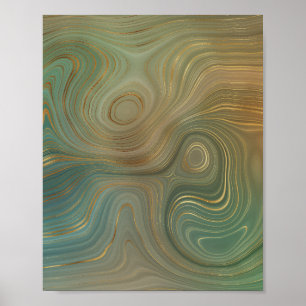 Poster Earthy Olive Strata   Agate d'encre verte et dorée