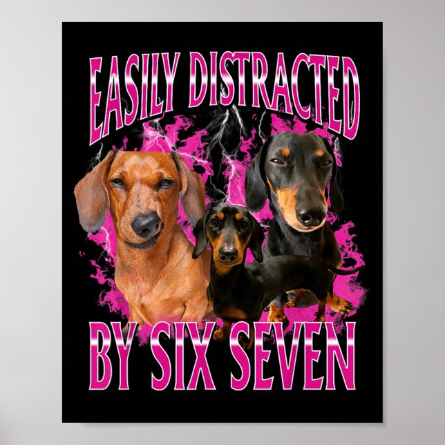 Poster Easily Distracted By Six Seven 67 Meme Dachshund W (Devant)