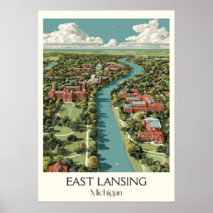 Poster East Lansing Michigan Université Vintage Campus