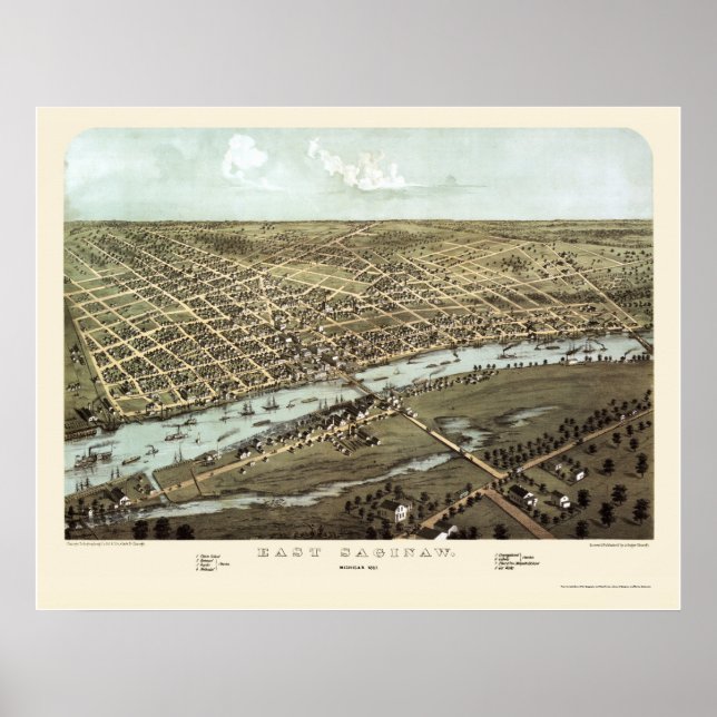 Poster East Saginaw, MI Carte panoramique - 1867 (Devant)