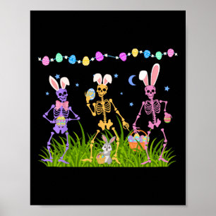 Poster Easter Drôle Skeletos Dansant Bunny Femmes Hommes 