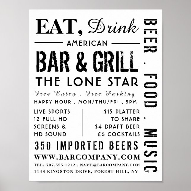 Poster Eat, Boire Bar & Grill, Pub / Brasserie Publicité (Devant)