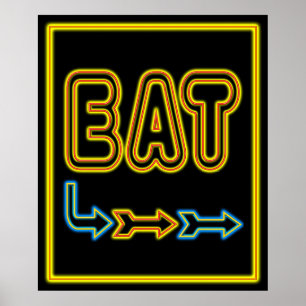 Poster Eat Retro Restaurant Neon Sign Art Imprimer