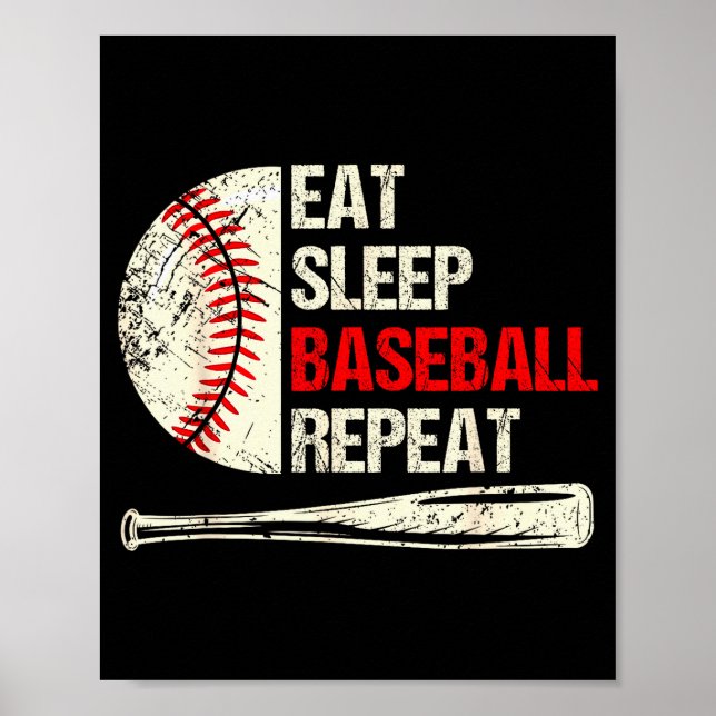 Poster Eat Sleep Baseball Repeat Funny Baseball Player  (Devant)