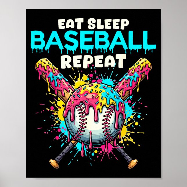 Poster Eat Sleep Baseball Repeat Funny Ice Cream Drip Cro (Devant)