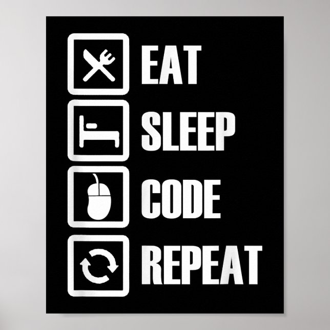 Poster Eat Sleep Code Répétition Coding Programmer Ingéni (Devant)