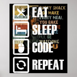 Poster Eat Sleep Code Répétition Coding Programmer Ingéni