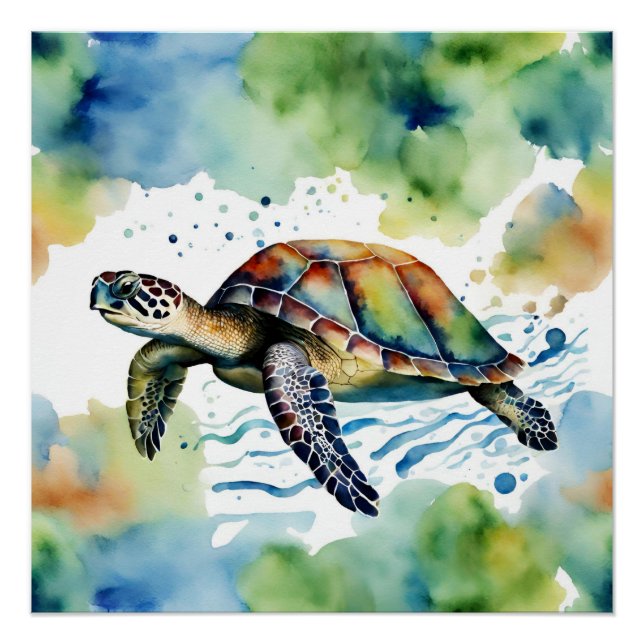 Poster Eau Abstraite de la tortue de mer (Devant)
