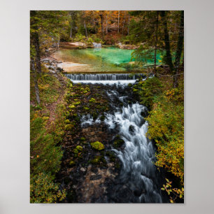 Poster Eau coulant à travers la forêt automnale