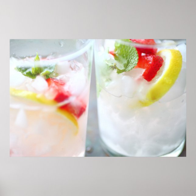 Poster Eau de fruits au citron et fraises (Devant)